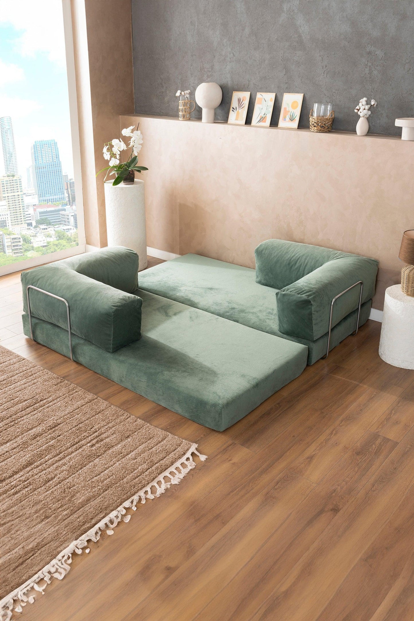 Pluffy Sofa + Ottoman Seafoam Sage