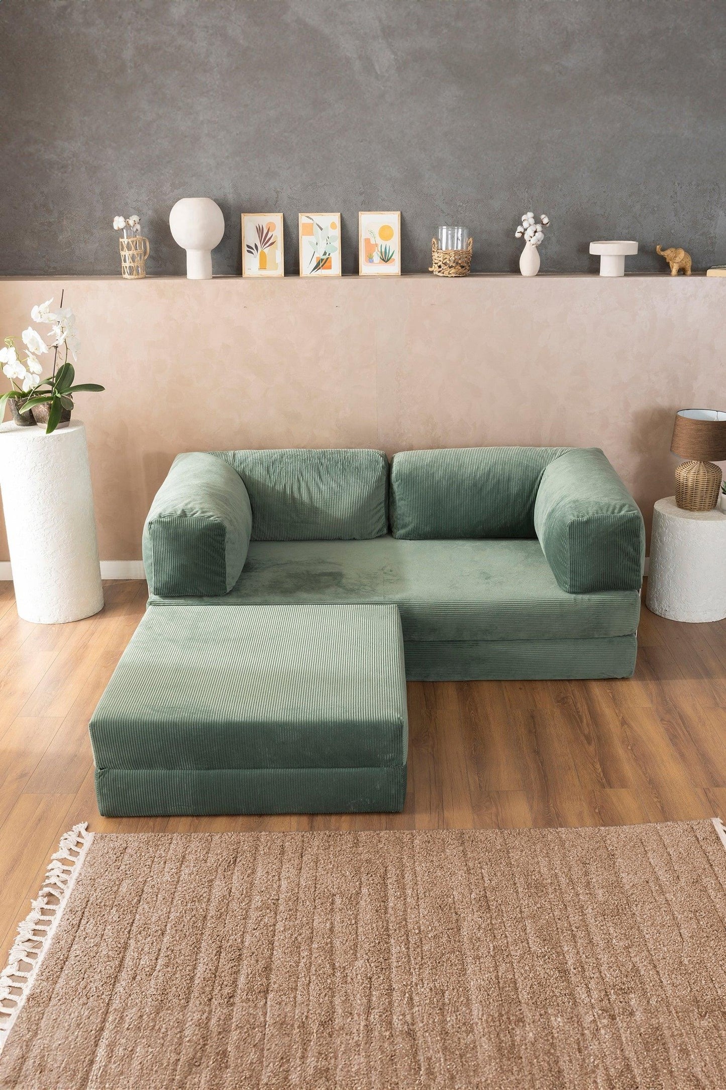 Pluffy Sofa + Ottoman Seafoam Sage