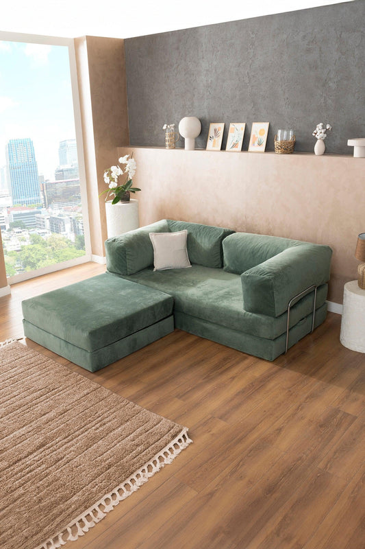 Pluffy Sofa + Ottoman Seafoam Sage